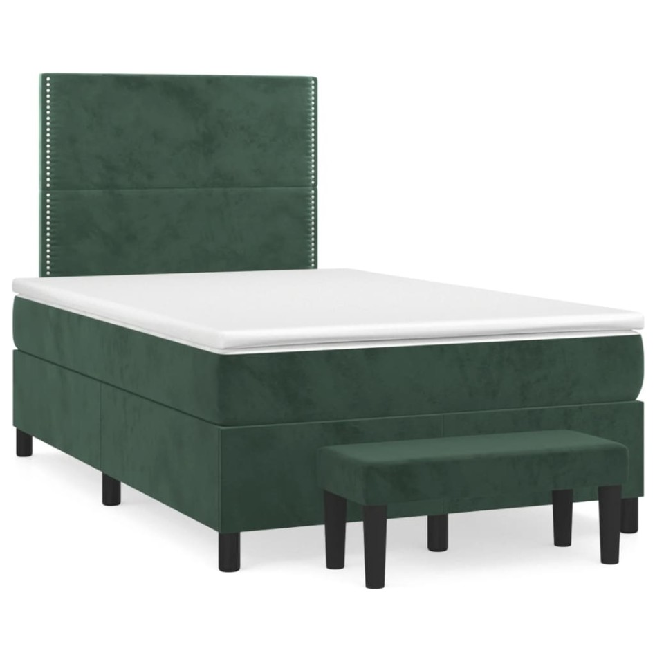 Cama box spring con colchón terciopelo verde oscuro 120x200