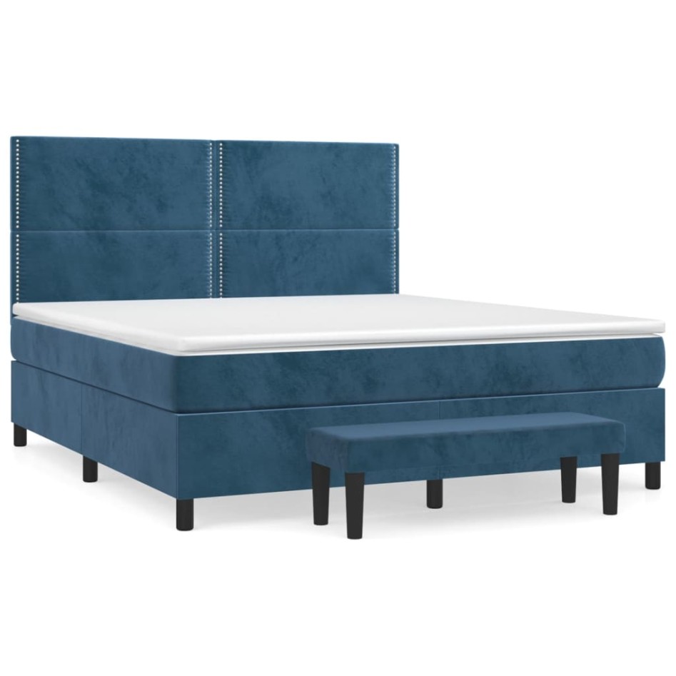 Cama box spring con colchón terciopelo azul oscuro 160x200