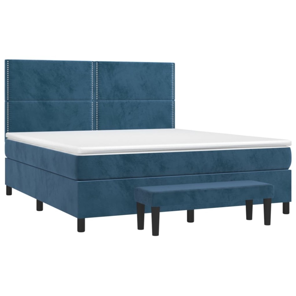 Cama box spring con colchón terciopelo azul oscuro 160x200