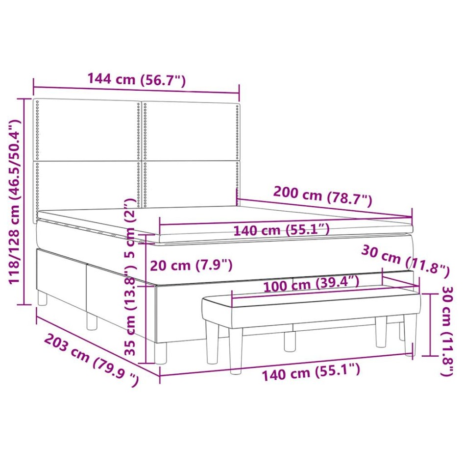 Cama box spring con colchón terciopelo verde oscuro 140x200
