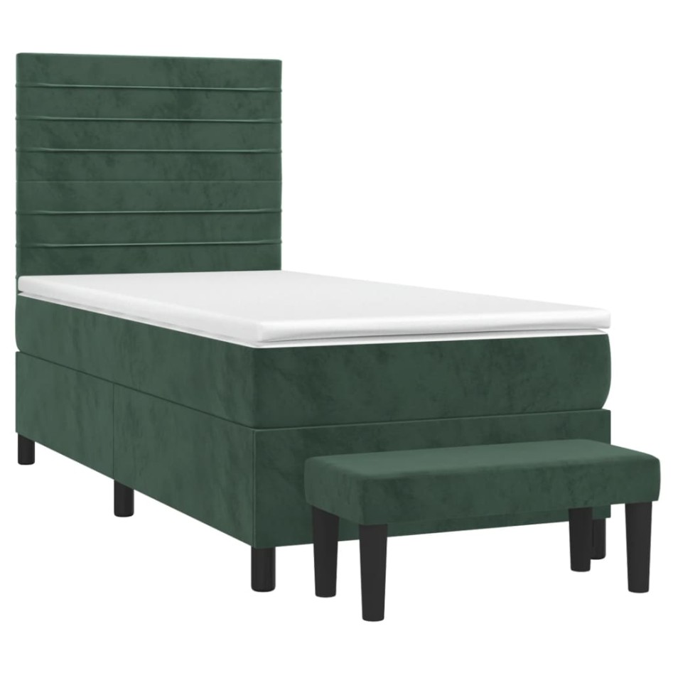 Cama box spring con colchón terciopelo verde oscuro 80x200