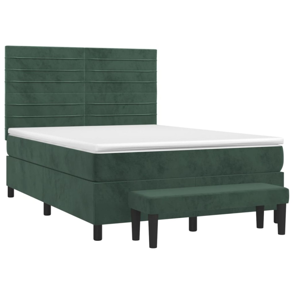 Cama box spring con colchón terciopelo verde oscuro 140x190