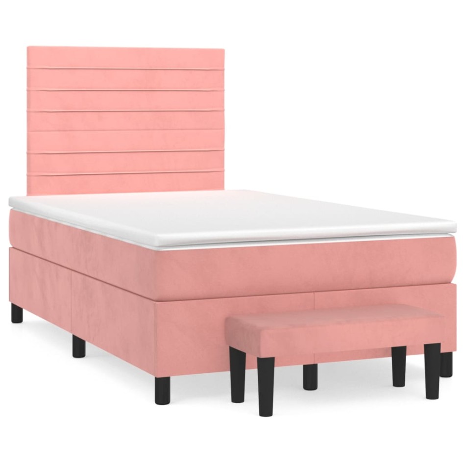 Cama box spring con colchón terciopelo rosa 120x200