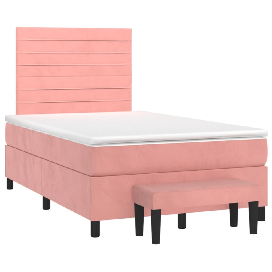 Cama box spring con colchón terciopelo rosa 120x200