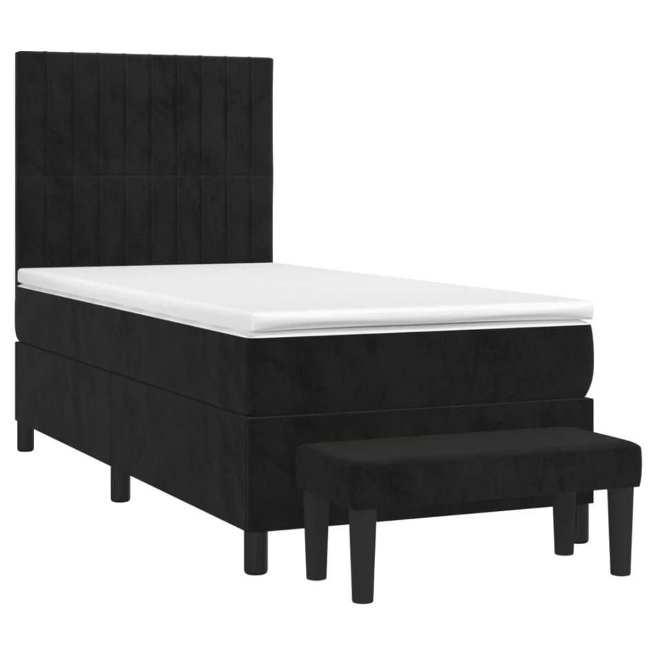 Cama box spring con colchón cuero sintético negro 90x190
