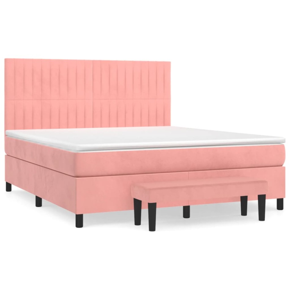 Cama box spring con colchón terciopelo rosa 180x200