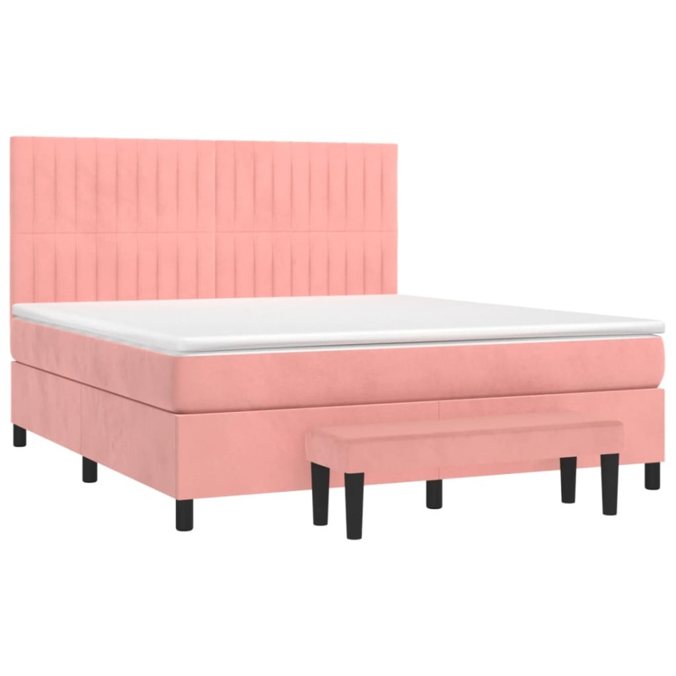 Cama box spring con colchón terciopelo rosa 180x200