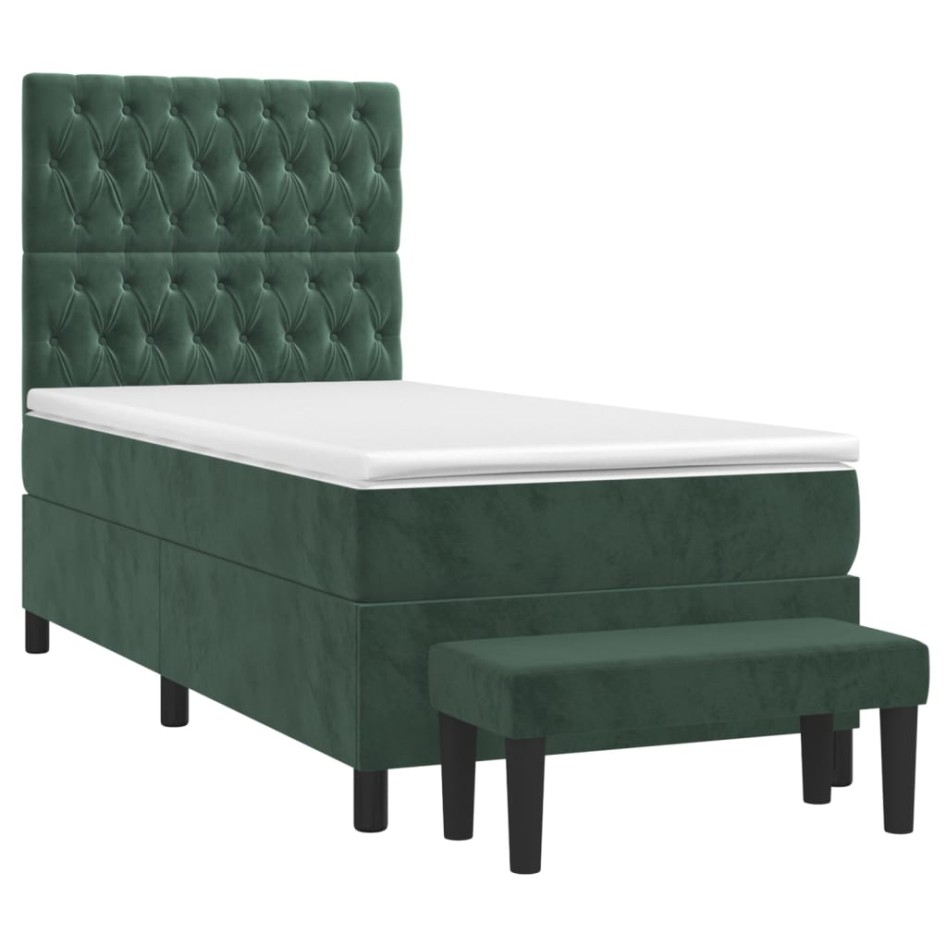 Cama box spring con colchón terciopelo verde oscuro 100x200