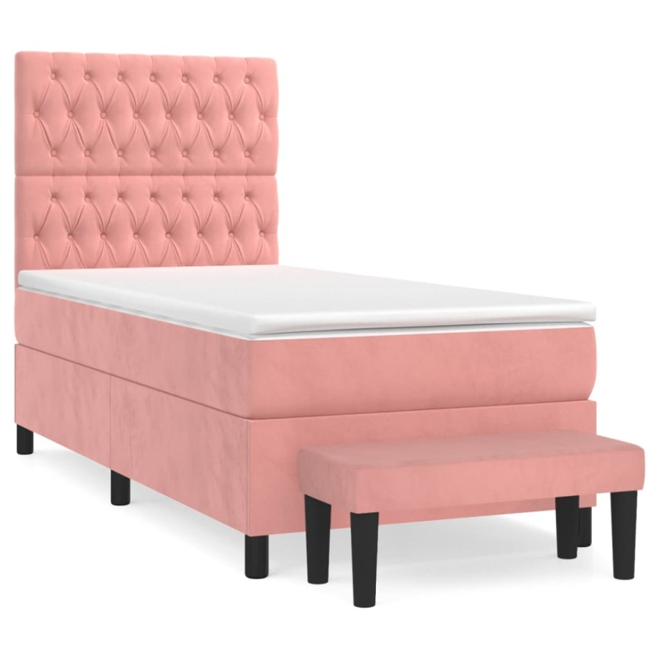 Cama box spring con colchón terciopelo rosa 100x200