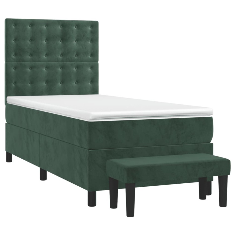 Cama box spring con colchón terciopelo verde oscuro 80x200