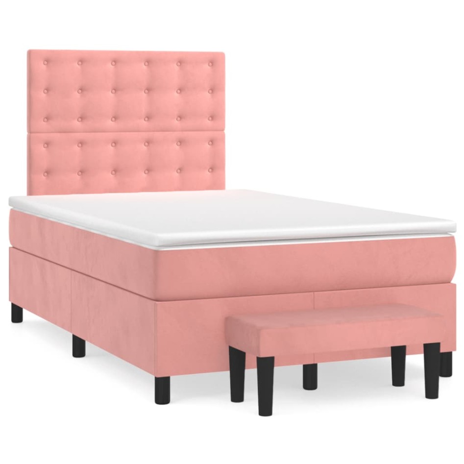 Cama box spring con colchón terciopelo rosa 120x200