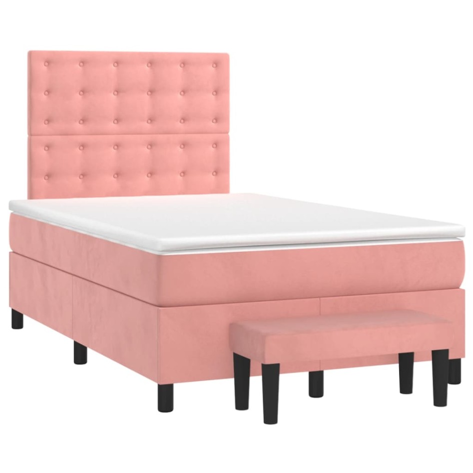 Cama box spring con colchón terciopelo rosa 120x200
