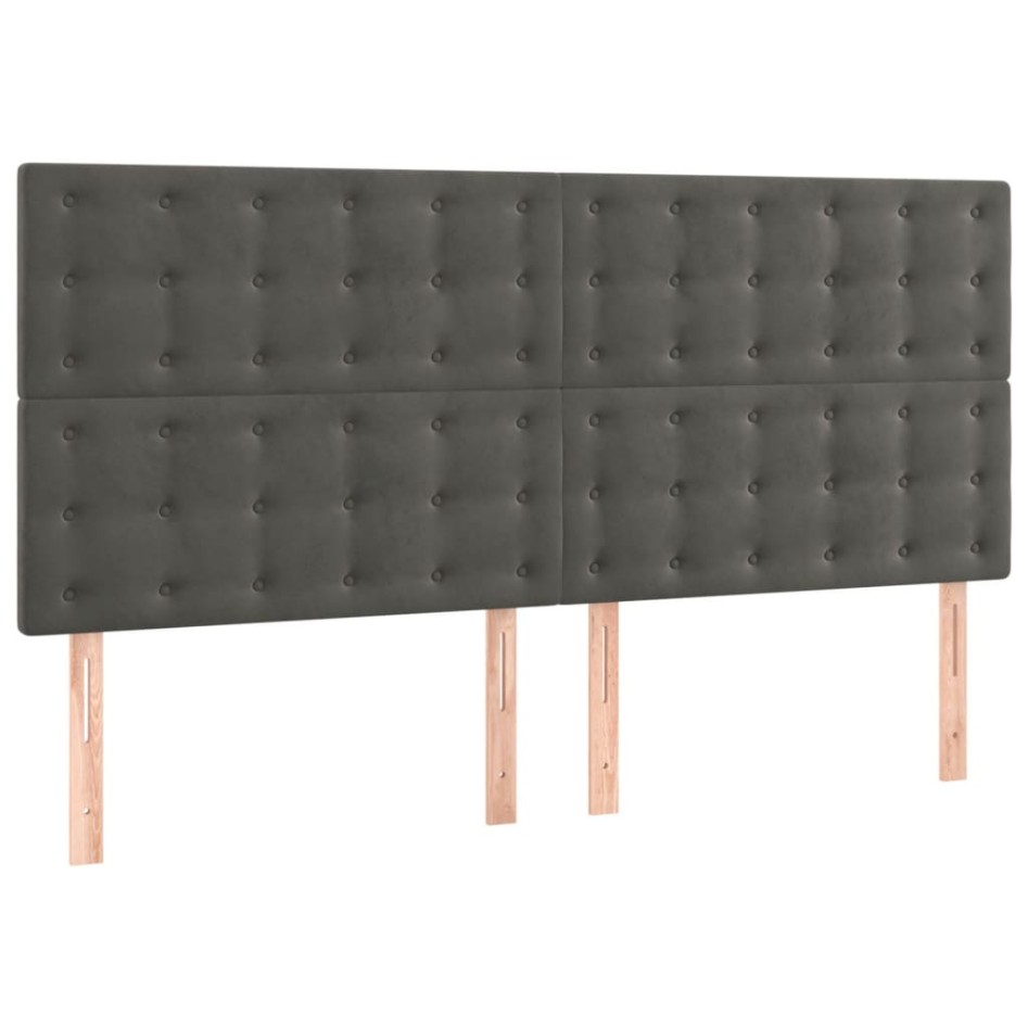 Cama box spring con colchón terciopelo gris oscuro 160x200