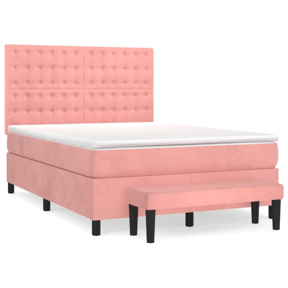 Cama box spring con colchón terciopelo rosa 140x190