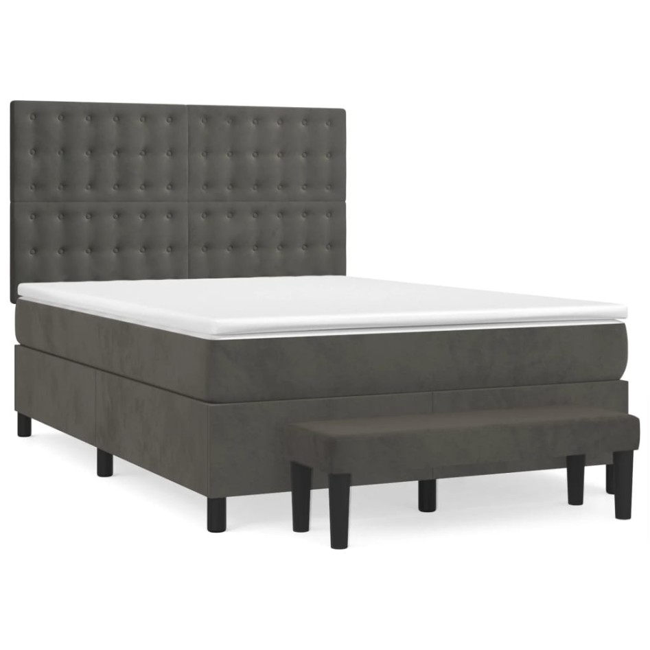 Cama box spring con colchón terciopelo gris oscuro 140x200