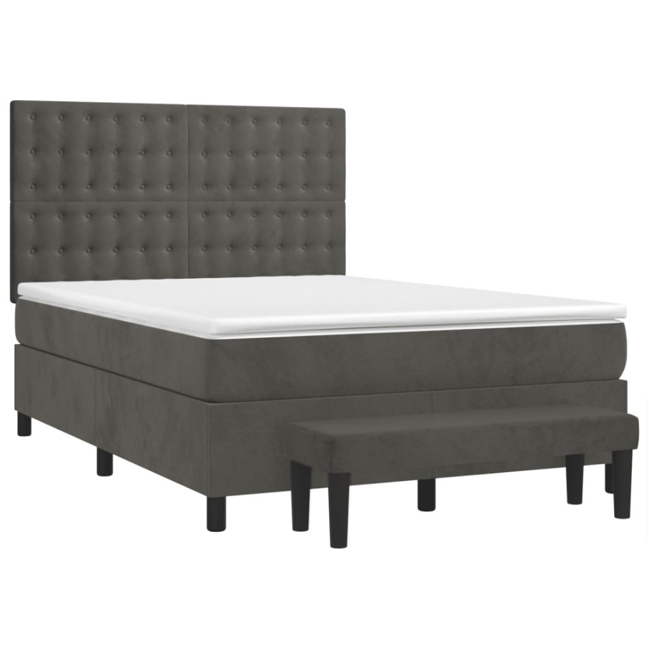 Cama box spring con colchón terciopelo gris oscuro 140x200
