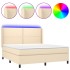 Cama box spring colchón y luces LED tela crema 180x200