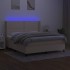Cama box spring colchón y luces LED tela crema 180x200