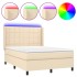 Cama box spring colchón y luces LED tela crema 140x190