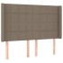 Cama box spring colchón y luces LED tela gris taupe 140x200