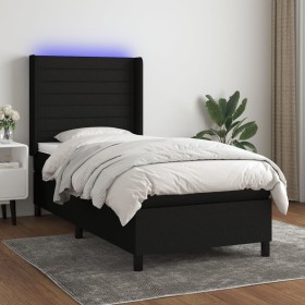 Cama box spring colchón y luces LED tela negro 100x200