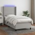 Cama box spring colchón y luces LED tela gris claro 80x200