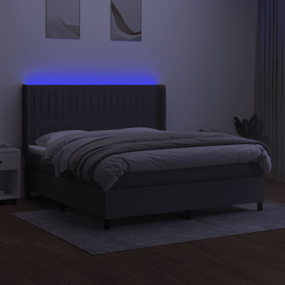 Cama box spring colchón y luces LED tela gris oscuro 160x200