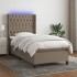 Cama box spring colchón y luces LED tela gris taupe 90x200