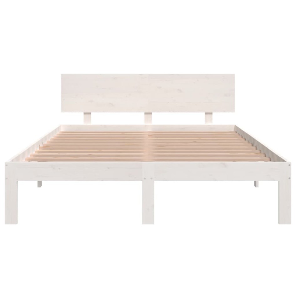 Estructura de cama de madera maciza blanca 135x190