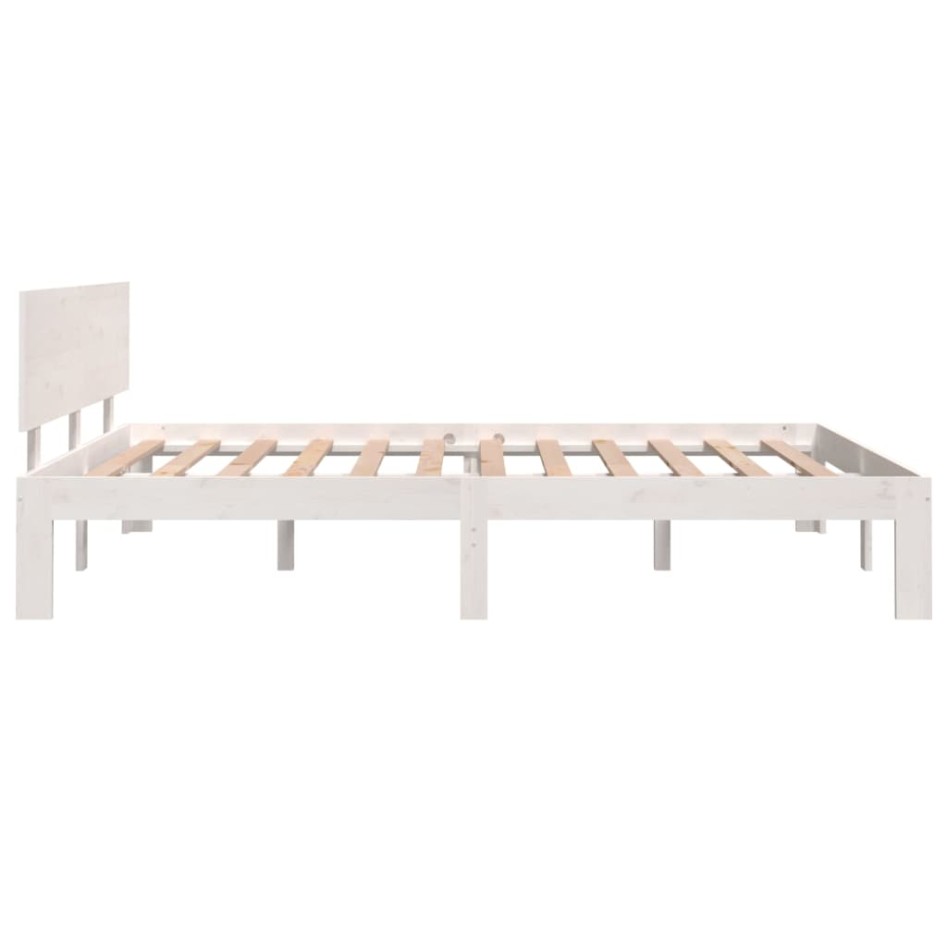 Estructura de cama de madera maciza blanca 135x190
