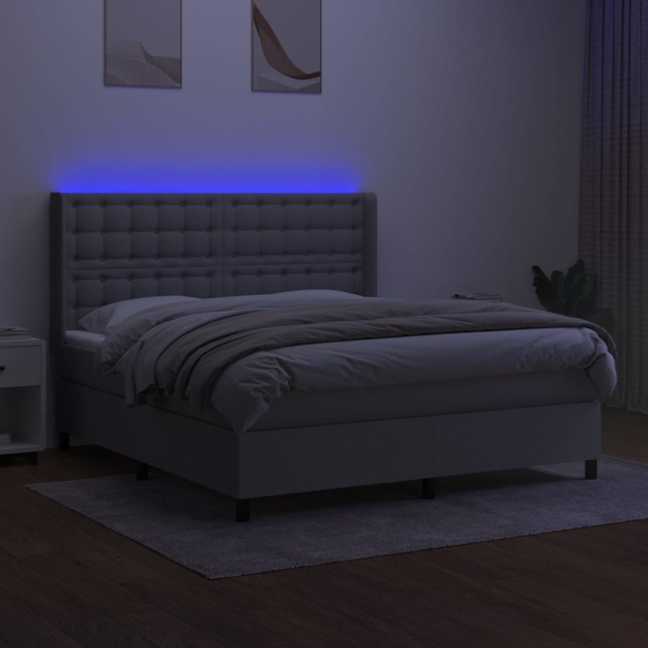 Cama box spring colchón y luces LED tela gris claro 160x200