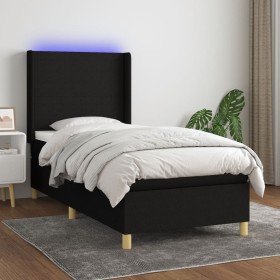 Cama box spring colchón y luces LED tela negro 90x190