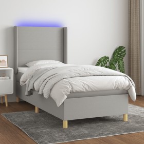 Cama box spring colchón y luces LED tela gris claro 100x200