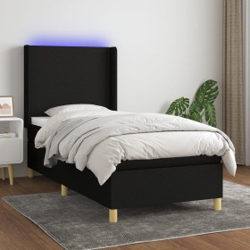 Cama box spring colchón y luces LED tela negro 90x200