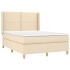 Cama box spring colchón y luces LED tela crema 140x190