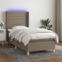 Cama box spring colchón y luces LED tela gris taupe 90x200