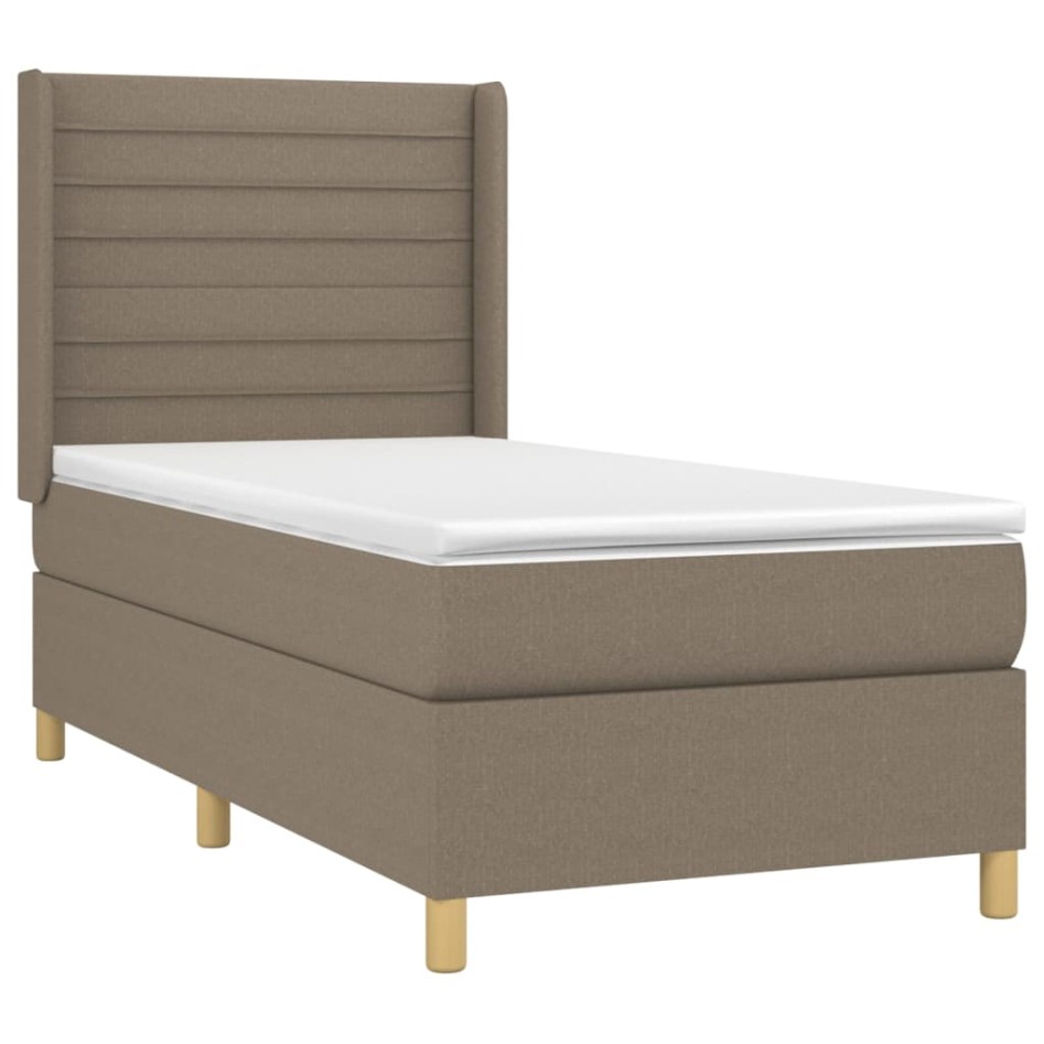 Cama box spring colchón y luces LED tela gris taupe 90x200