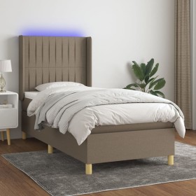 Cama box spring colchón y luces LED tela gris taupe 90x200