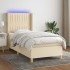 Cama box spring colchón y luces LED tela color crema 90x190