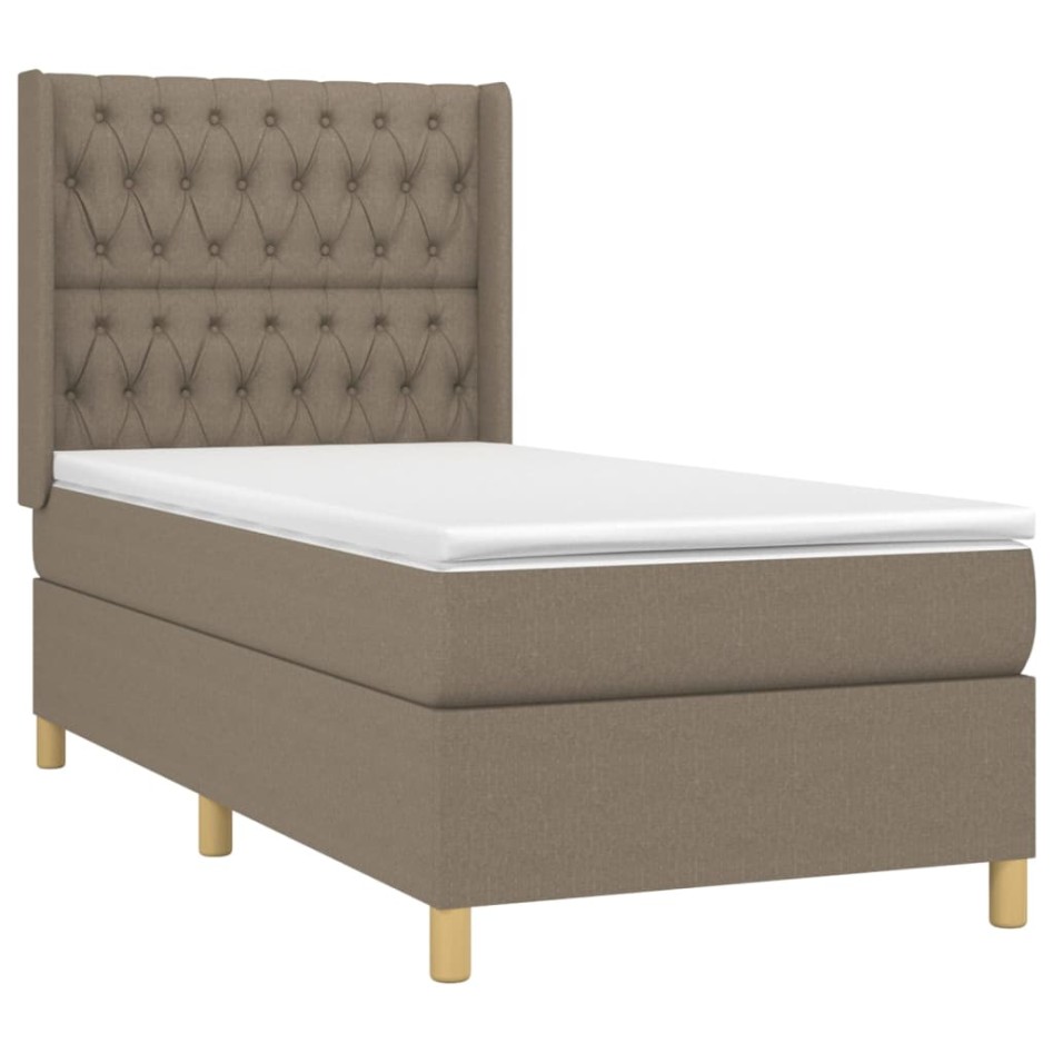 Cama box spring colchón y luces LED tela gris taupe 90x200