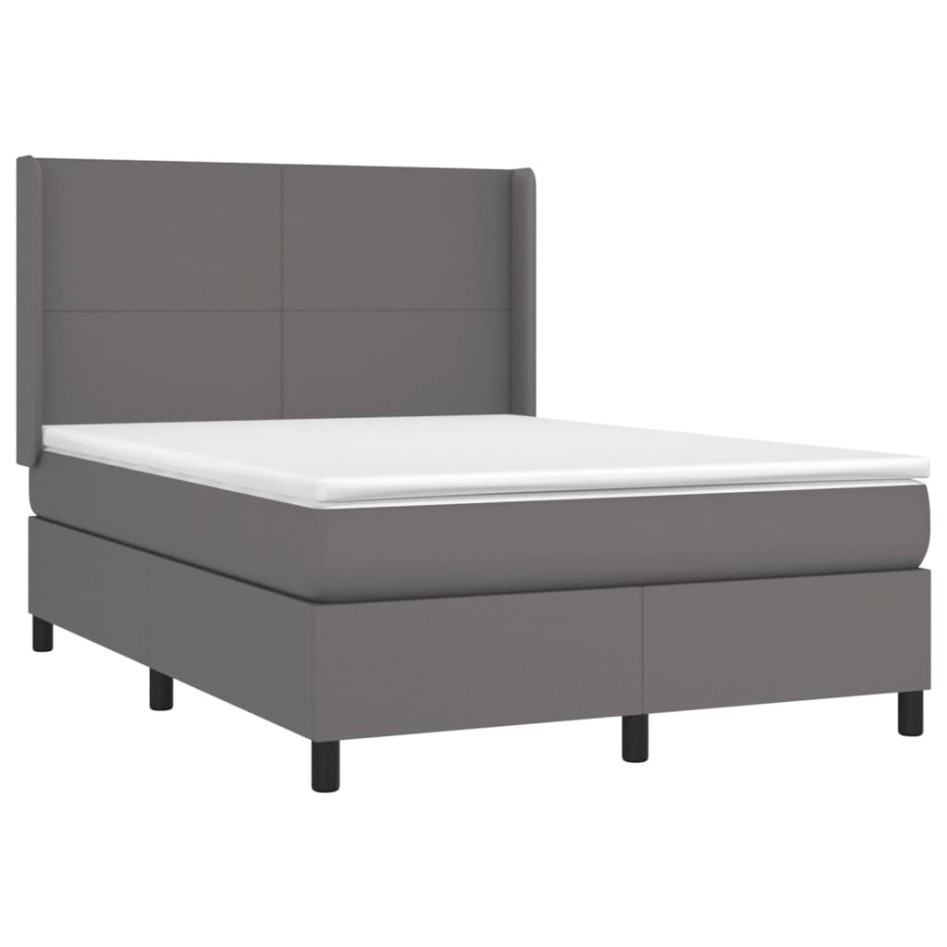 Cama box spring colchón y LED cuero sintético gris 140x200