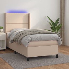 Cama box spring colchón LED cuero sintético capuchino