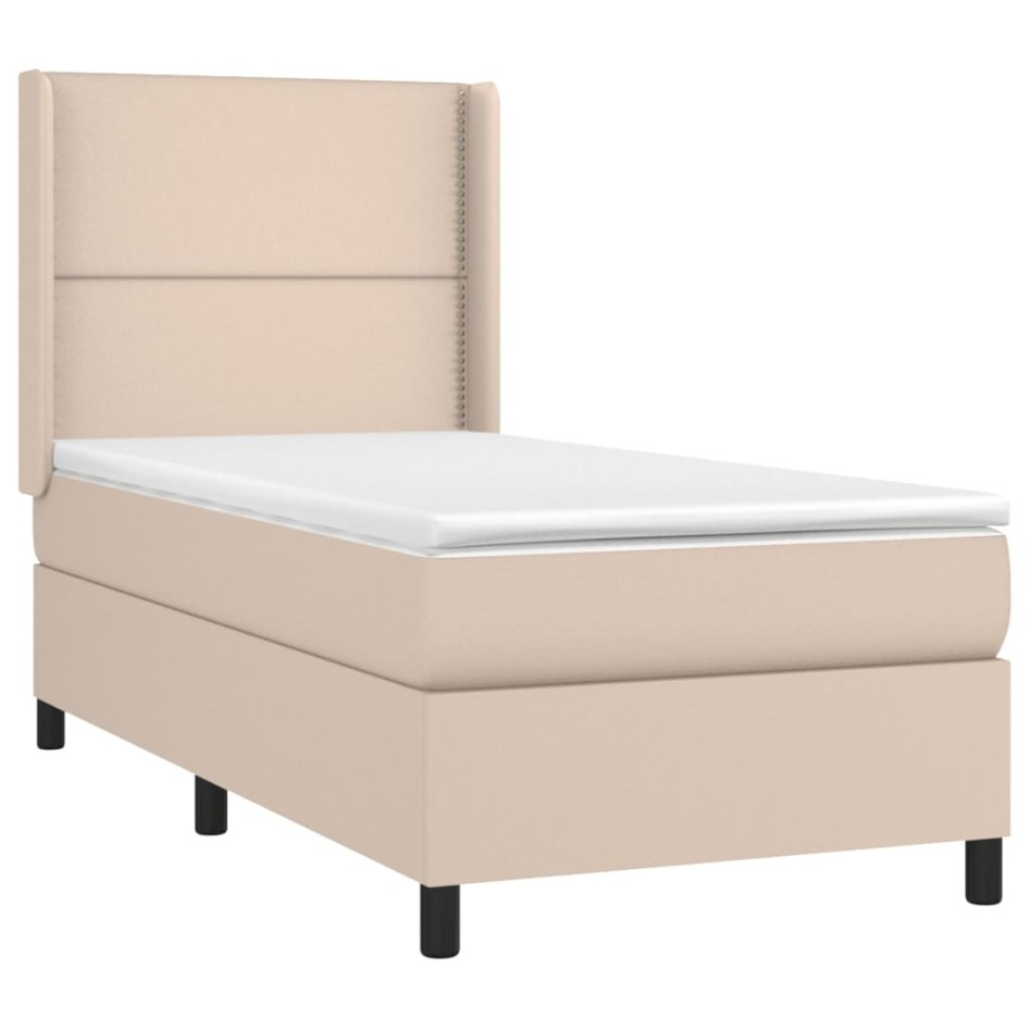 Cama box spring colchón LED cuero sintético capuchino 90x200