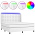 Cama box spring colchón y LED cuero sintético blanco 160x200