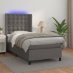 Cama box spring colchón y LED cuero sintético gris 100x200 cm