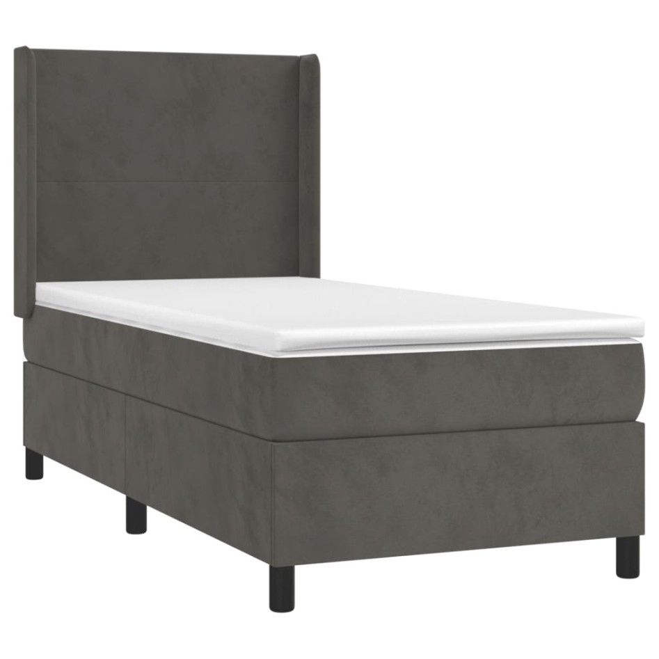 Cama box spring colchón y LED terciopelo gris oscuro 100x200