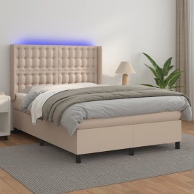 Cama box spring colchón LED cuero sintético capuchino