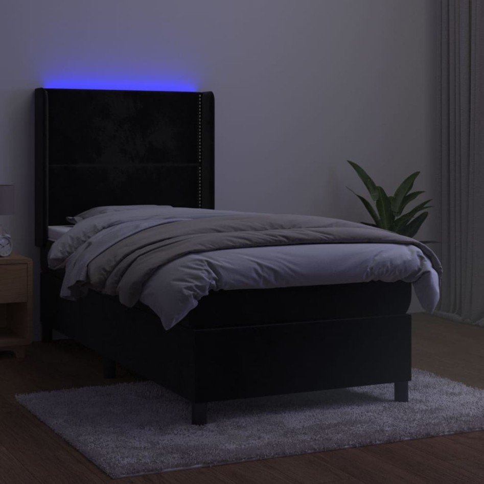 Cama box spring colchón y LED terciopelo negro 100x200