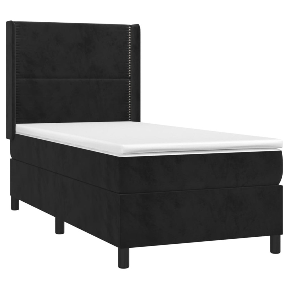 Cama box spring colchón y LED terciopelo negro 100x200