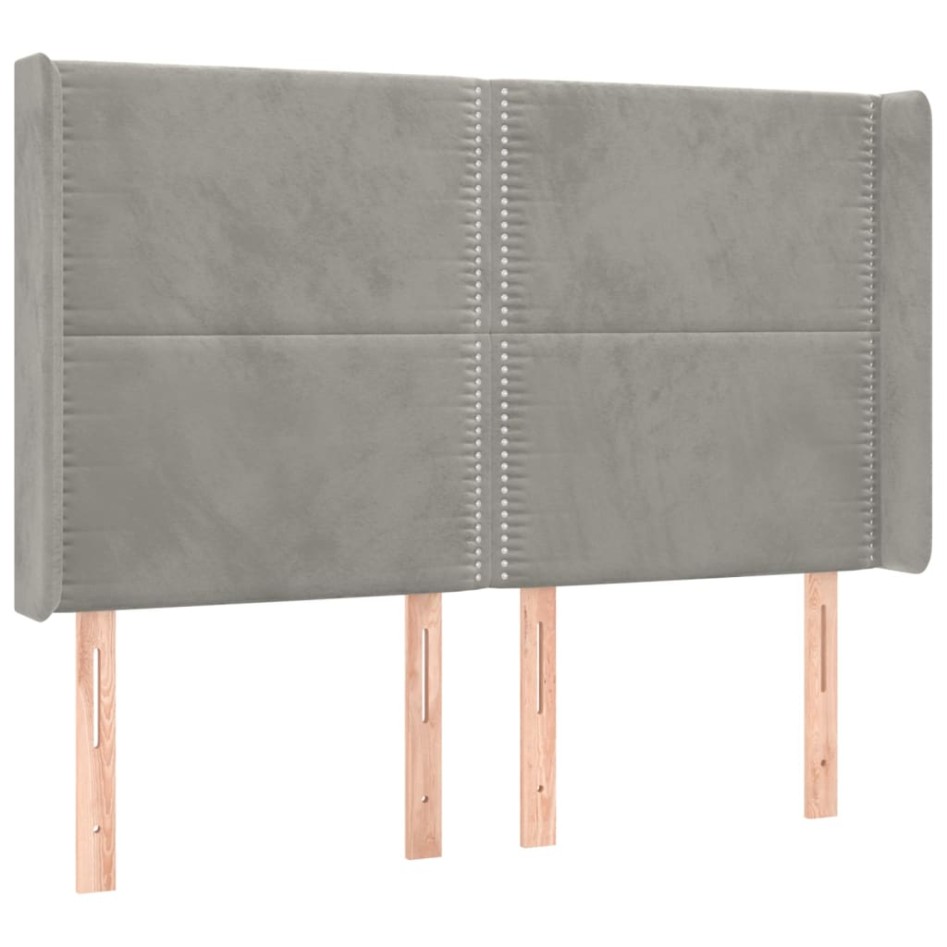 Cama box spring colchón y LED terciopelo gris claro 140x200